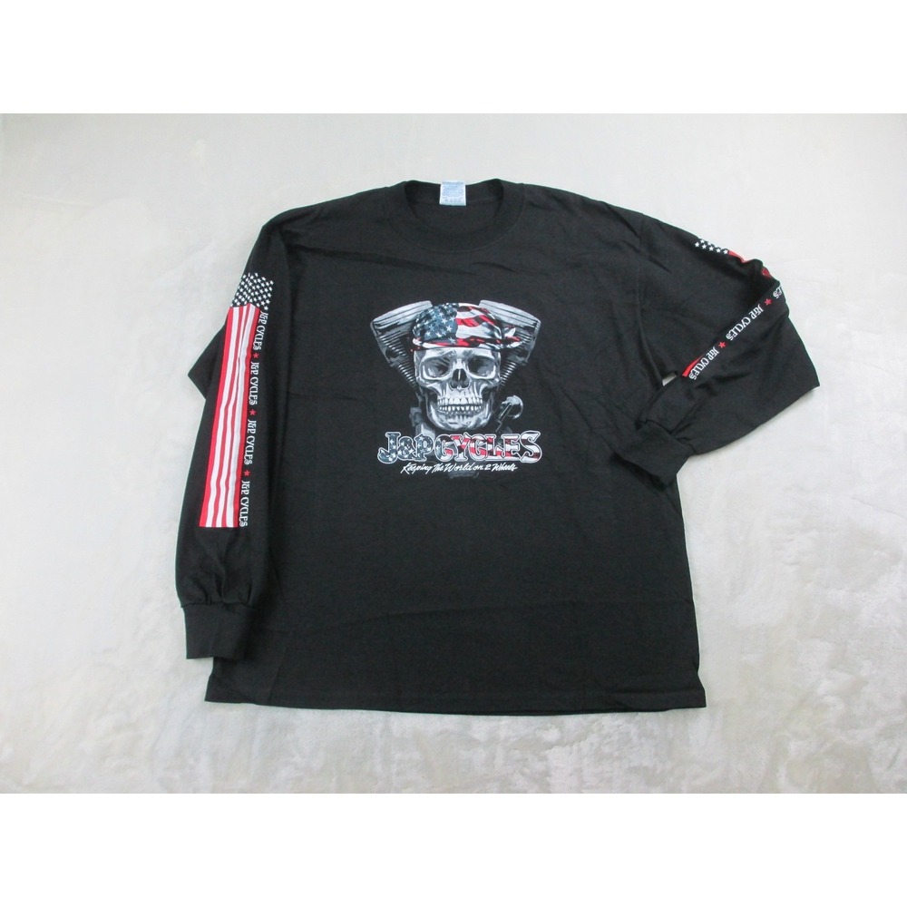 VINTAGE J&P Cycles Shirt Mens Extra Large Black Skull Long Sleeve Motorcycle*